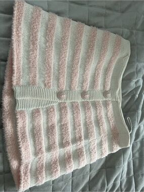 Balmain Cream & Blush Striped Knit Skirt